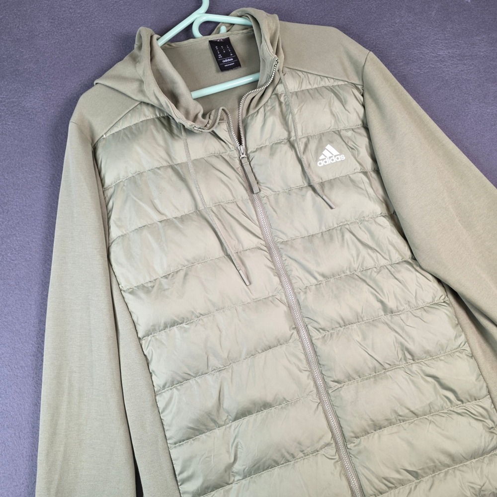 Adidas Puffer Hoodie Mens XL Green Quilted Hybrid Full Zip Jacket
